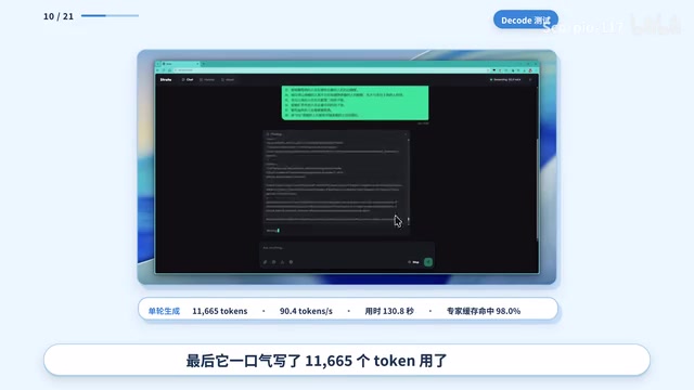 Single-round generation of 11,665 tokens in 130.8 seconds