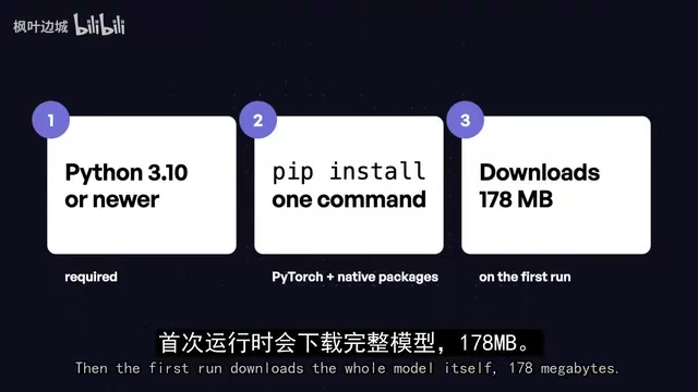 First run auto-downloads the full model: 178MB