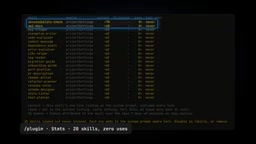 It shows each skill's size, how often it ran, and when you last used it.