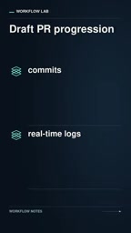 The agent pushes commits to a draft PR while preserving real-time session logs