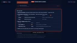 After generation, it includes account connection and field-filling guidance