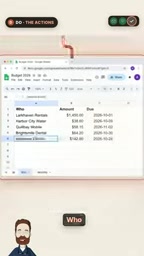 Execution stage automatically writes calendar reminders and budget spreadsheet entries