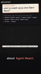 AgentReach returns aggregated results from X posts, Reddit threads, and YouTube videos