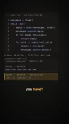 The server returns each tool's name, description, and input