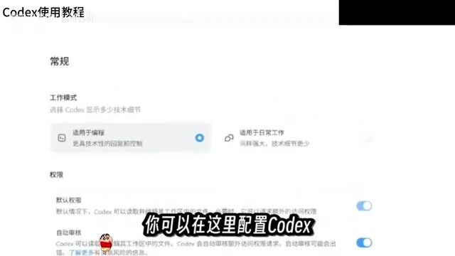 Codex work mode settings interface