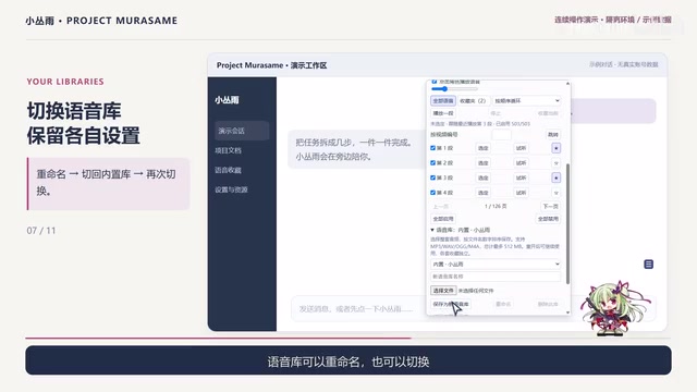 Favorites and playback settings are saved per voice library