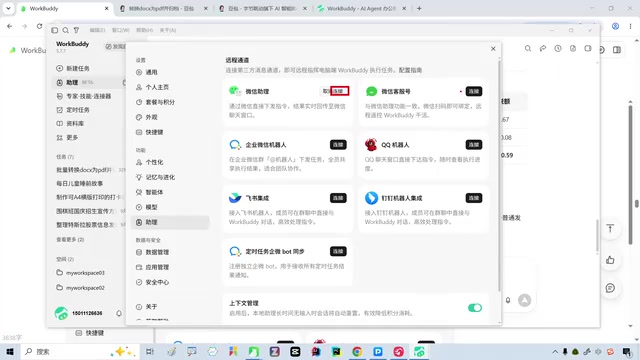 Assistant settings interface