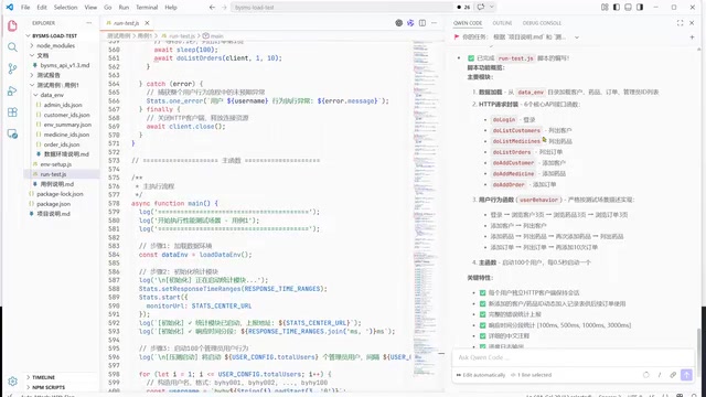 Load test code simulating user behavior