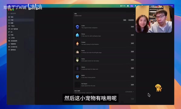 自定义宠物在Codex中的交互展示
