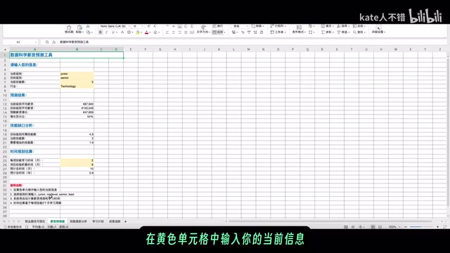 Excel职业规划工具的自动计算功能