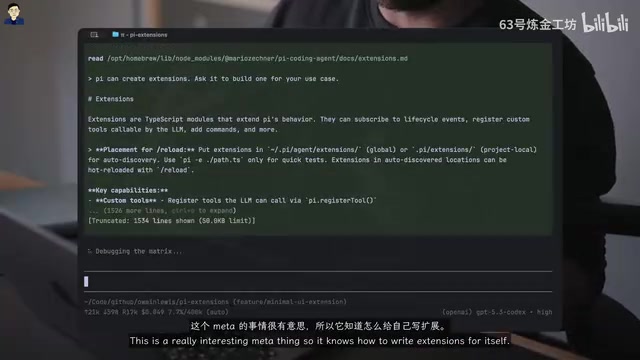 Pi agent can read its own documentation and write extensions for itself