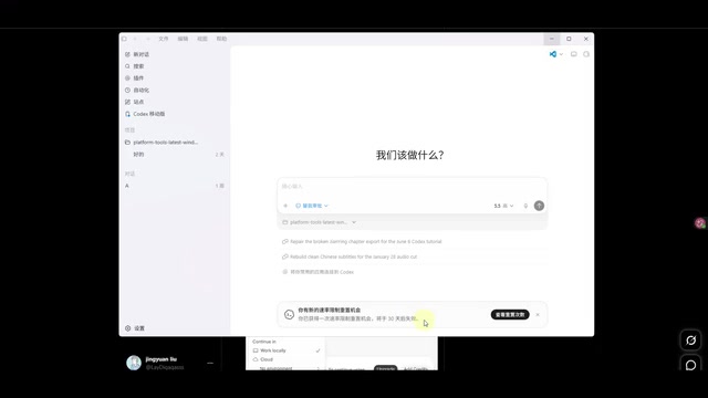Codex interface showing quota information