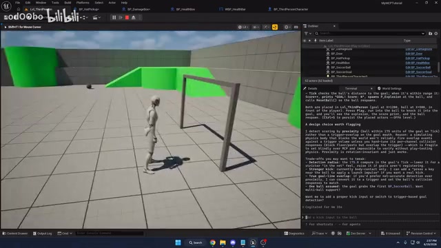 Soccer system test with floating goal and unused specified assets