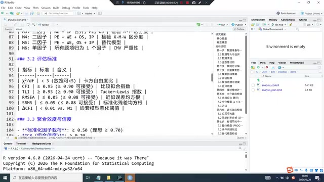 Analysis plan document output