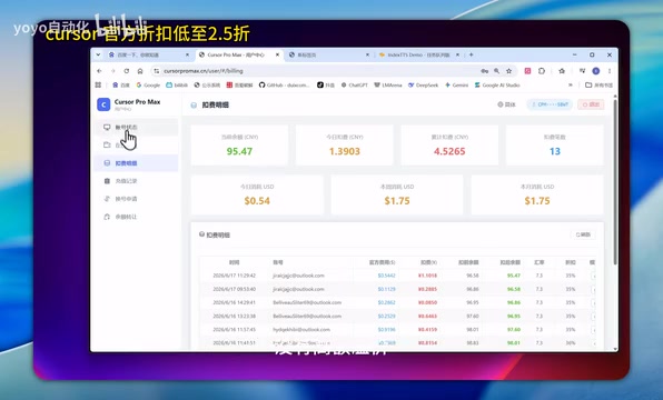 Transparent billing mechanism display