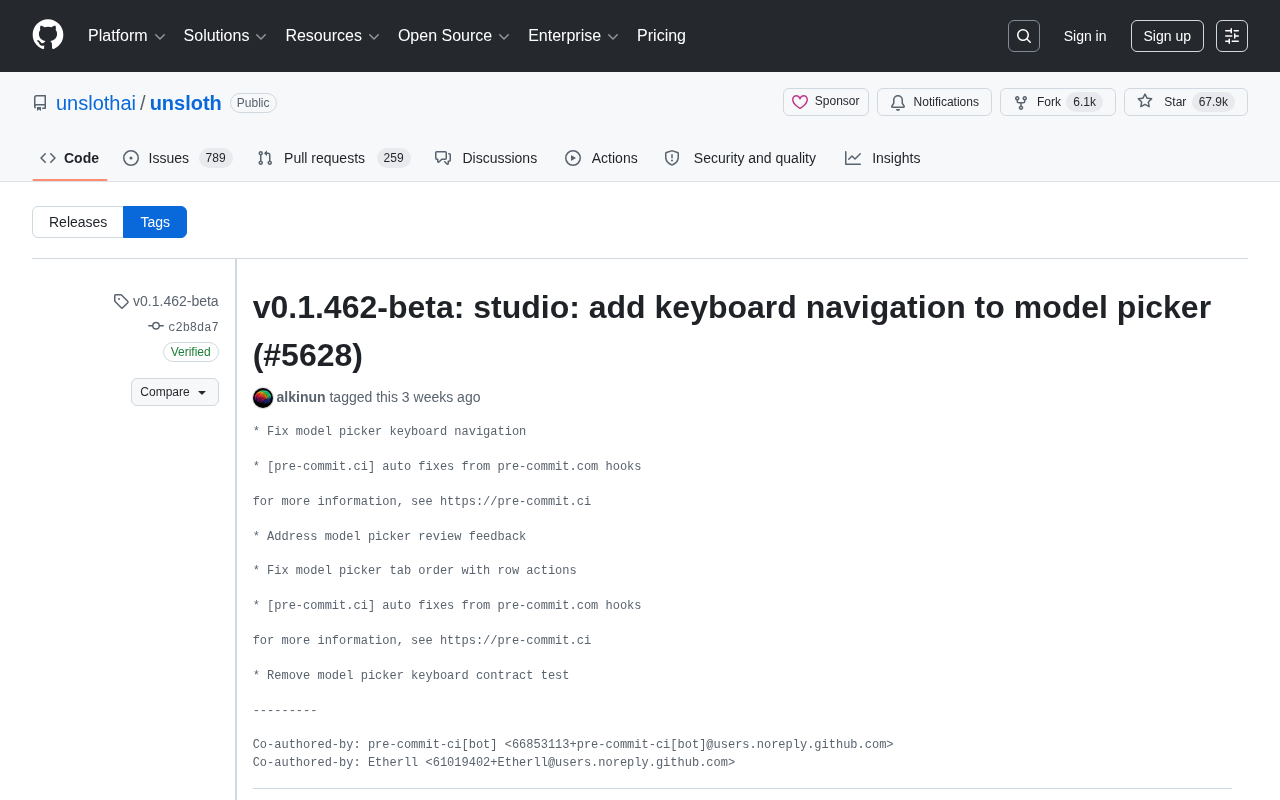 Unsloth v0.1.462-beta:模型选择器新增键盘导航与无障碍优化