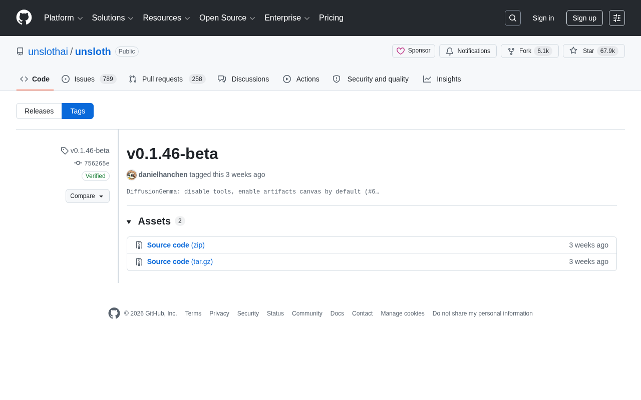 Unsloth v0.1.46-beta更新:DiffusionGemma禁用工具调用与画布默认开启详解