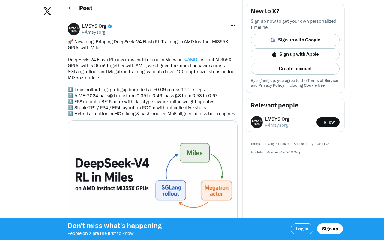 DeepSeek-V4 Flash RL训练成功迁移AMD MI355X GPU全解析
