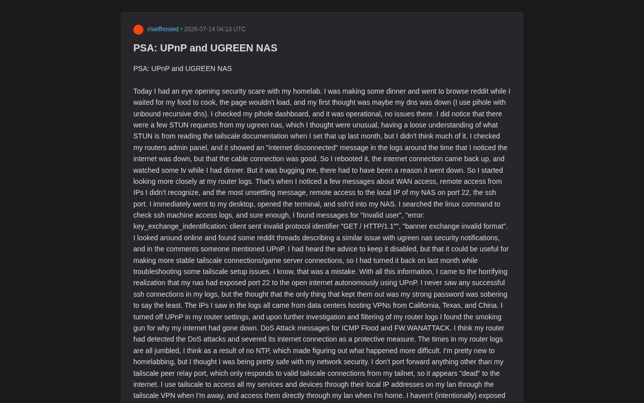 UPnP Security Warning: A Real Case of NAS Auto-Exposing SSH Ports to the Public Internet