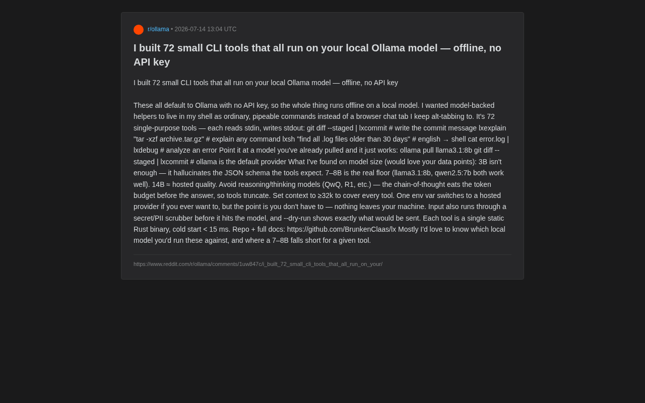lx: 72 Local CLI Tools That Bring Ollama Models Into Your Terminal
