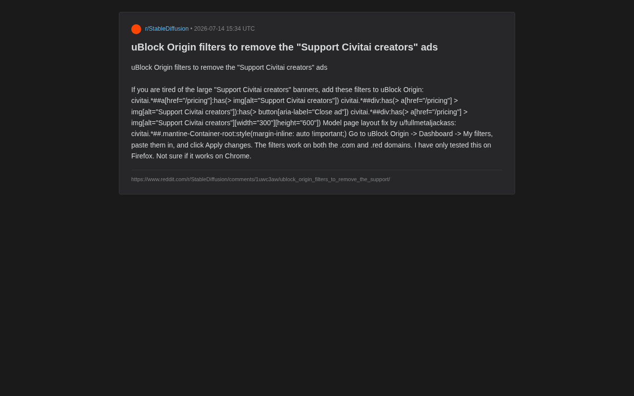 uBlock Origin屏蔽Civitai广告横幅完整过滤规则