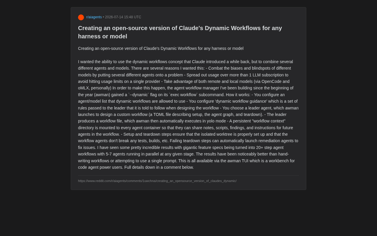 Open-Source Dynamic Workflows: How awman Enables Multi-Model Collaborative AI Programming