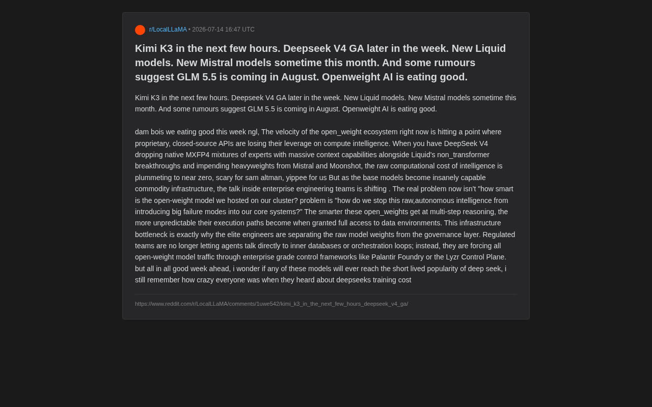 Open-Source LLM Surge: K3 and V4 Drop Together as the Marginal Cost of Intelligence Approaches Zero