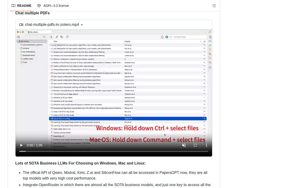 github source: papersgpt/papersgpt-for-zotero: A powerful Zotero AI and MCP plugin with ChatGPT, Gemini 3.1, Claude