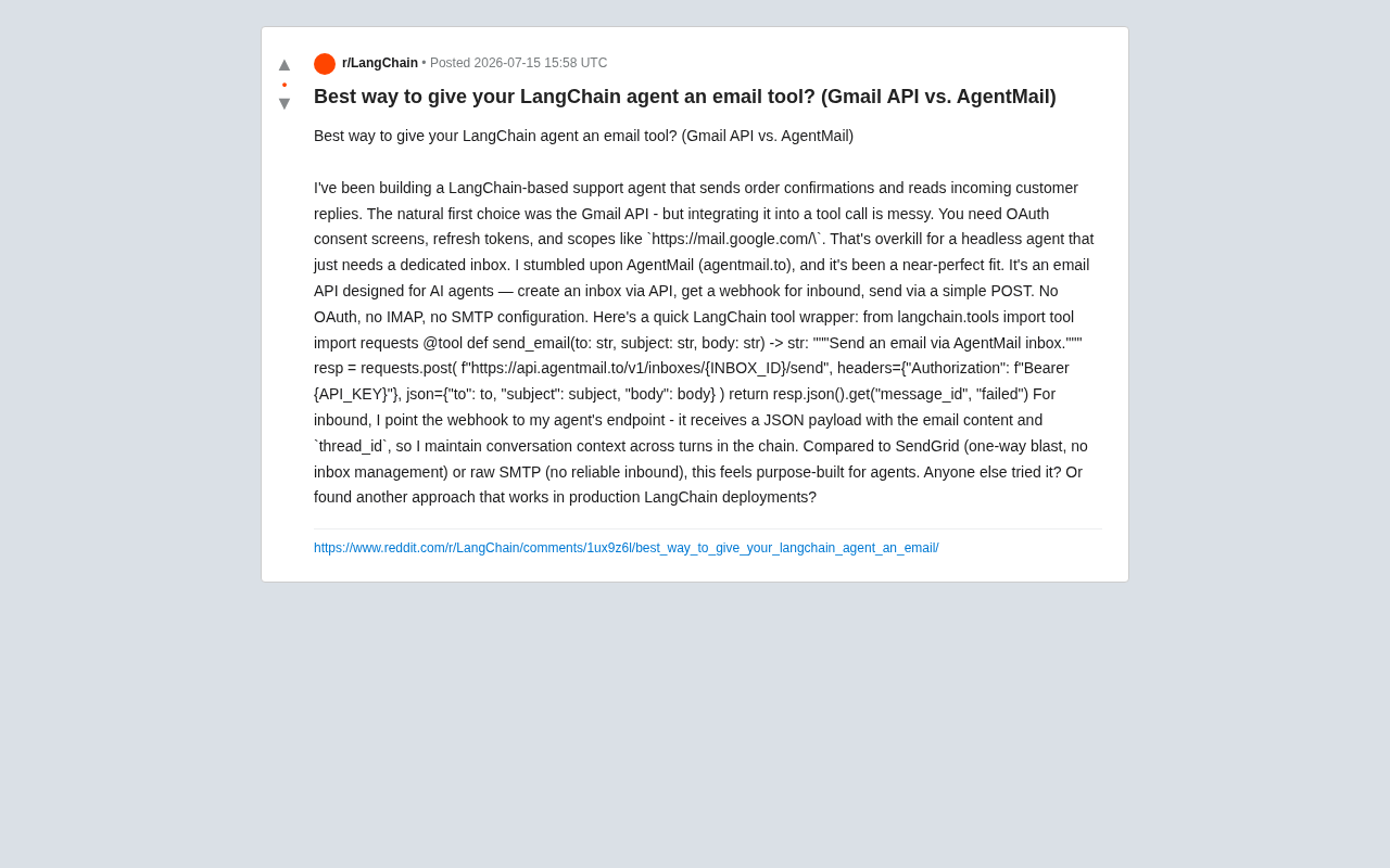 LangChain Agent Email Integration: Gmail API vs AgentMail — A Practical Comparison