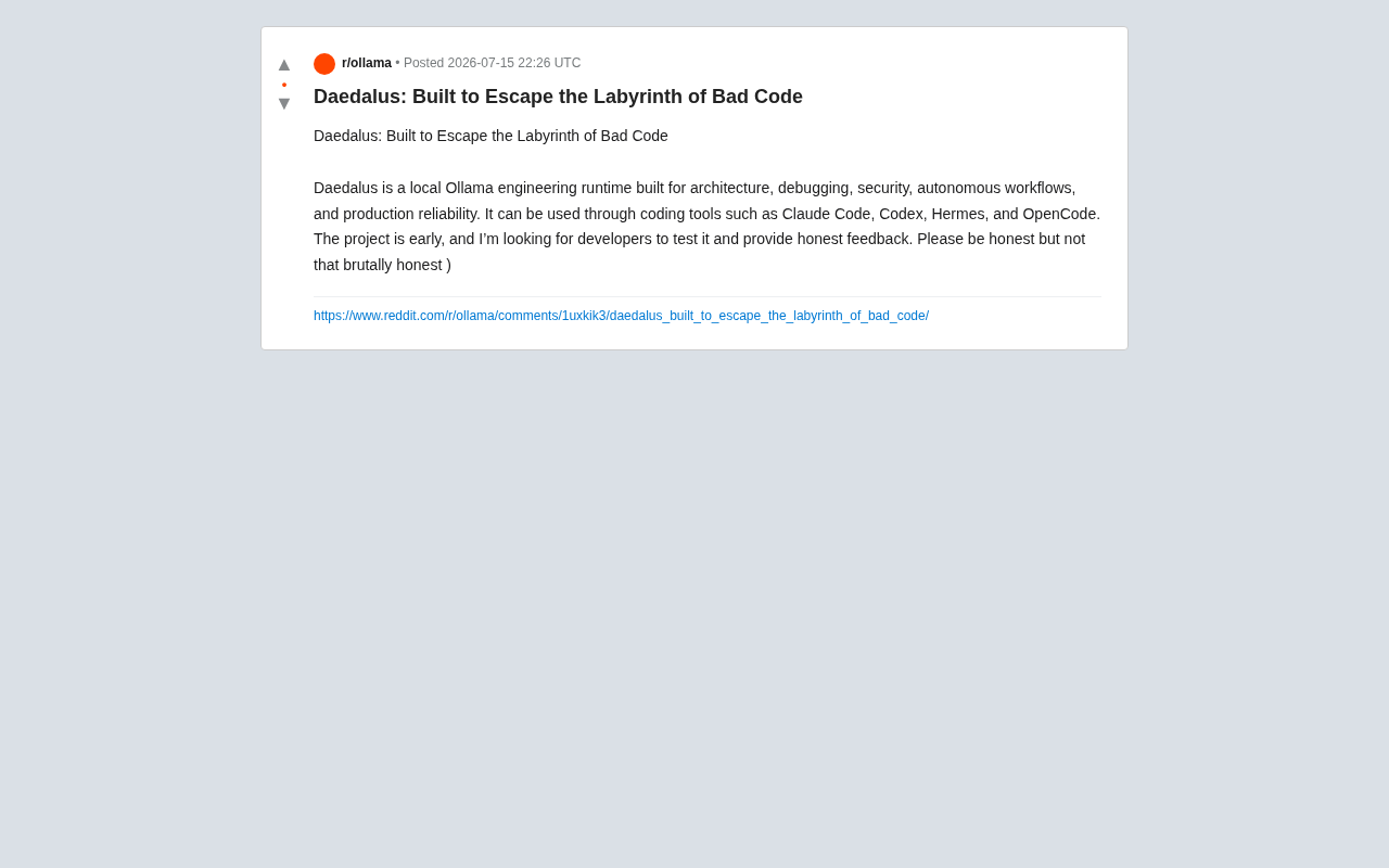 Daedalus: A Deep Dive into the Ollama-Based Local AI Engineering Runtime