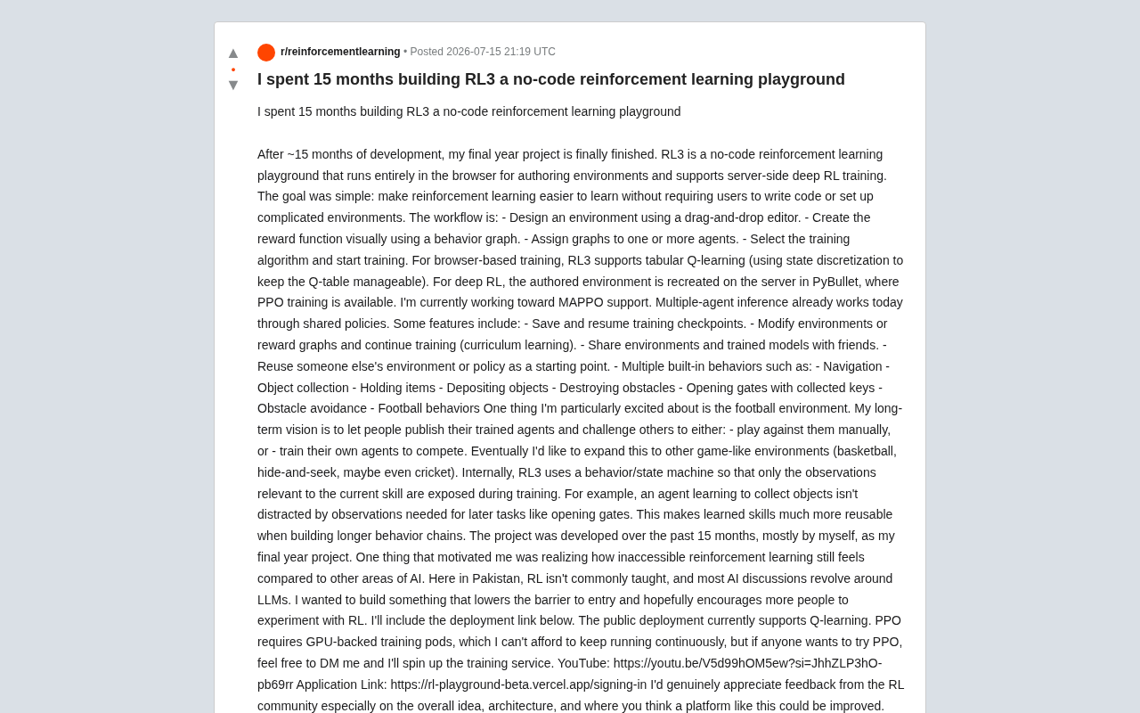 RL3: A Zero-Code Reinforcement Learning Platform Where You Train Agents by Dragging and Dropping