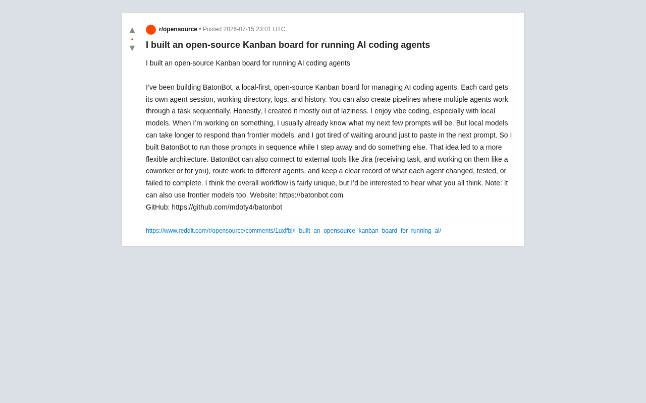 BatonBot: An Open-Source Kanban Tool for Managing AI Coding Agents