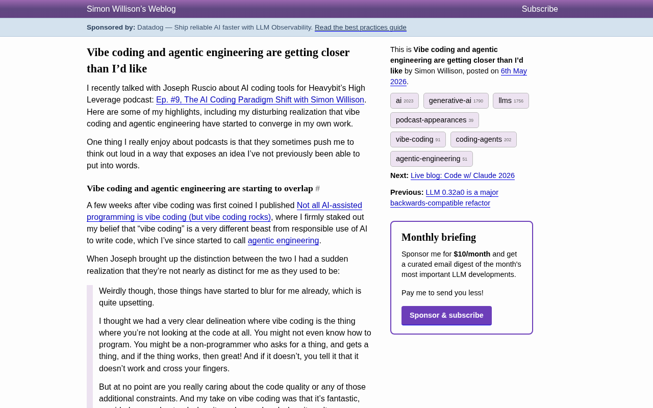 The Blurring Line Between Vibe Coding and Agentic Engineering: Simon Willison's Deep Reflection