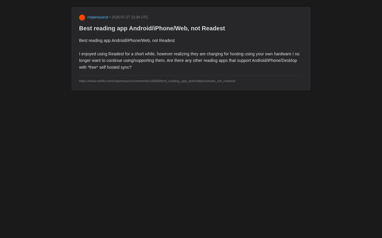 Readest替代品推荐:免费自托管同步阅读App方案