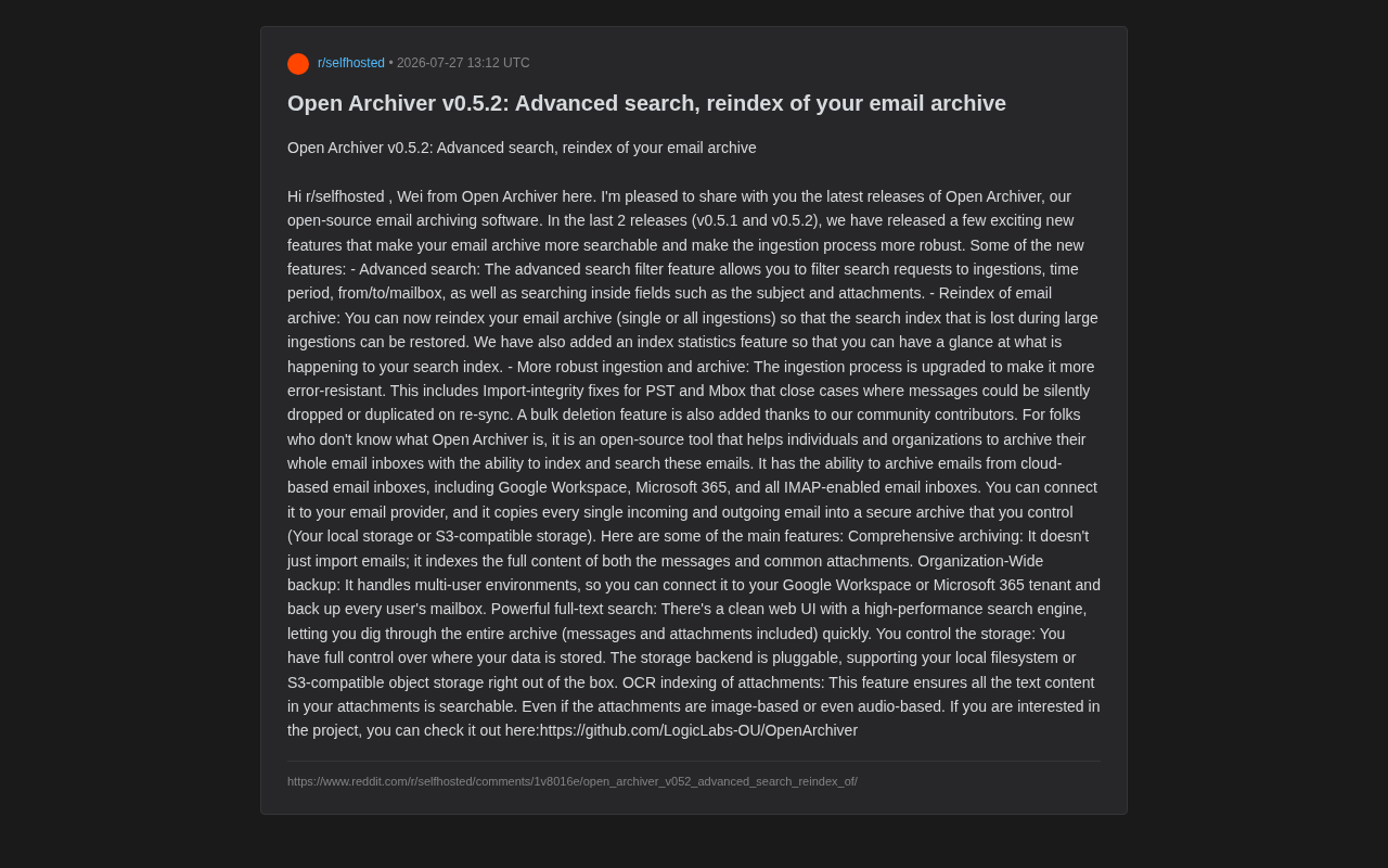 Open Archiver v0.5.2 深度解析:开源邮件归档工具新特性全览