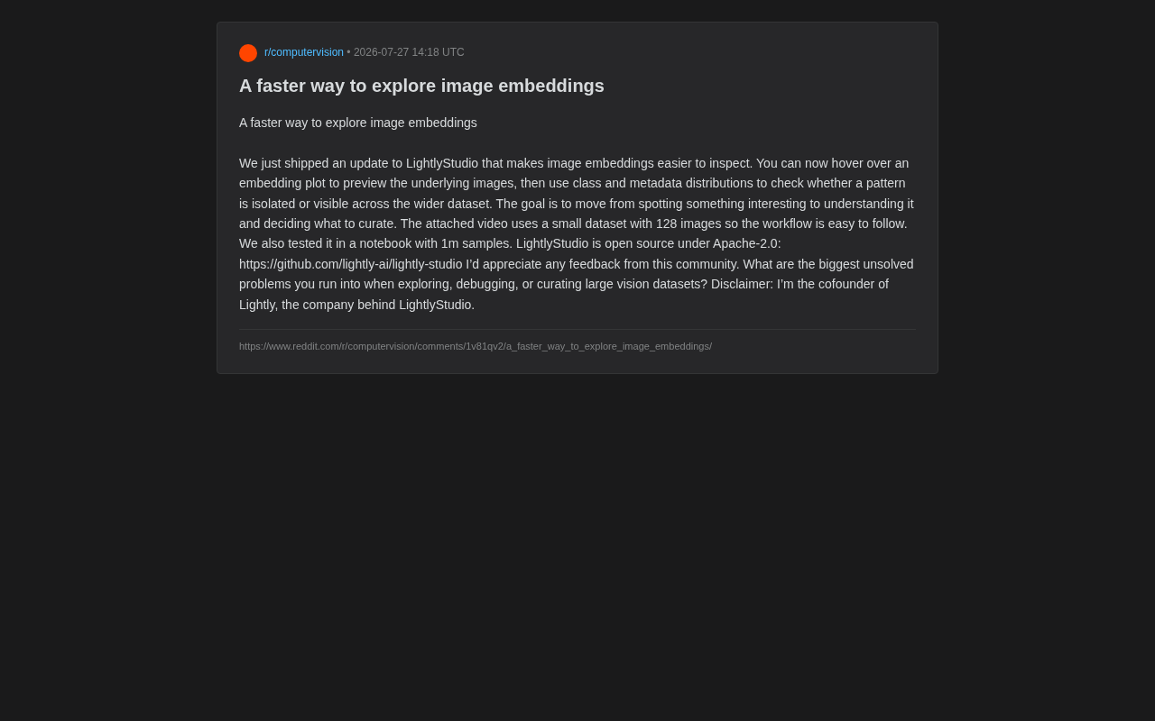 LightlyStudio: Open-Source Image Embedding Exploration Tool with Million-Scale Data Visualization