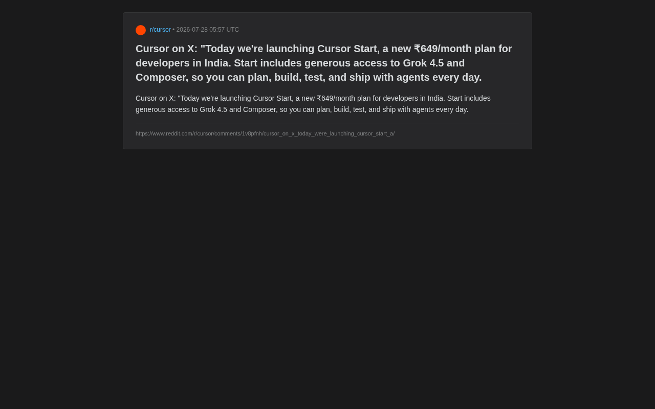 Cursor Start印度套餐月费₹649:AI编程工具区域定价策略解析