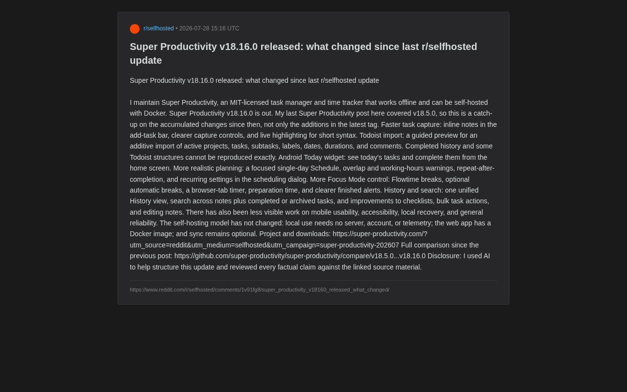 Super Productivity v18.16 开源任务管理工具完整评测