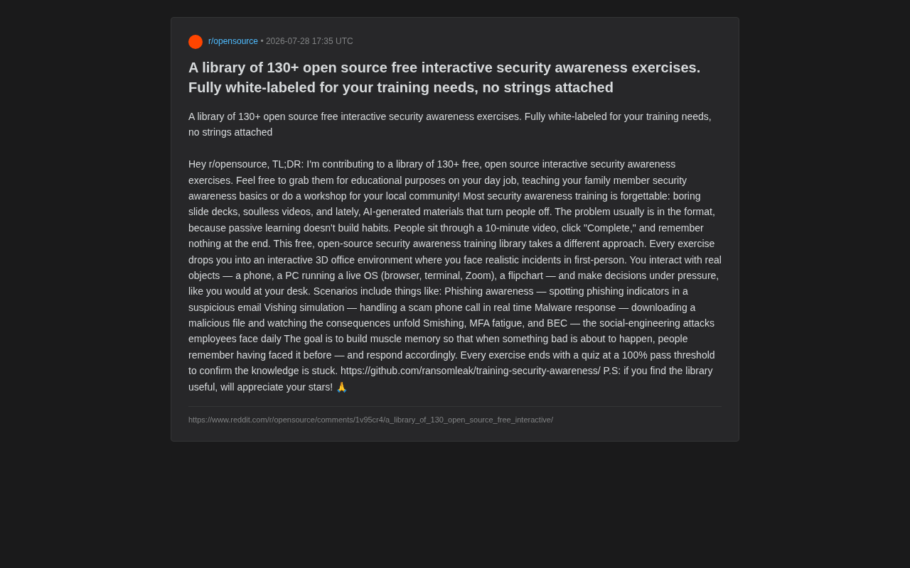 130+开源交互式安全意识训练:3D办公场景重塑习惯养成