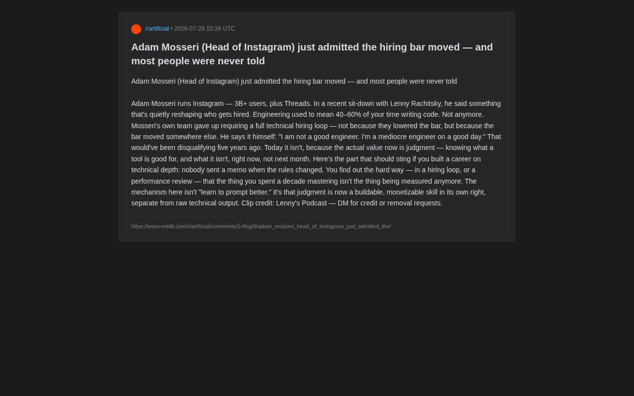 Instagram Head Reveals: Hiring Standards Have Quietly Shifted — Judgment Over Coding Ability