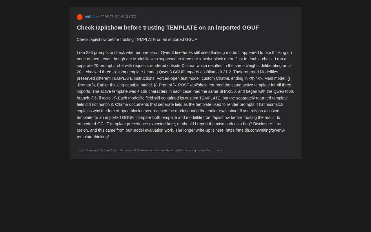 Ollama导入GGUF后模板失效:自定义TEMPLATE被静默覆盖的排查指南