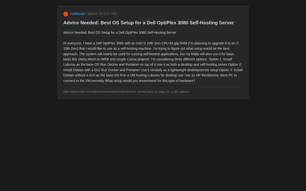Dell OptiPlex 3080 Self-Hosting Server: System Configuration Comparison & Selection Guide