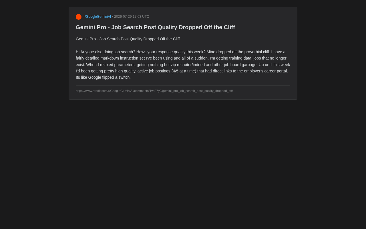 Gemini Pro Job Search Quality Plummets: Model Degradation or Backend Adjustment?