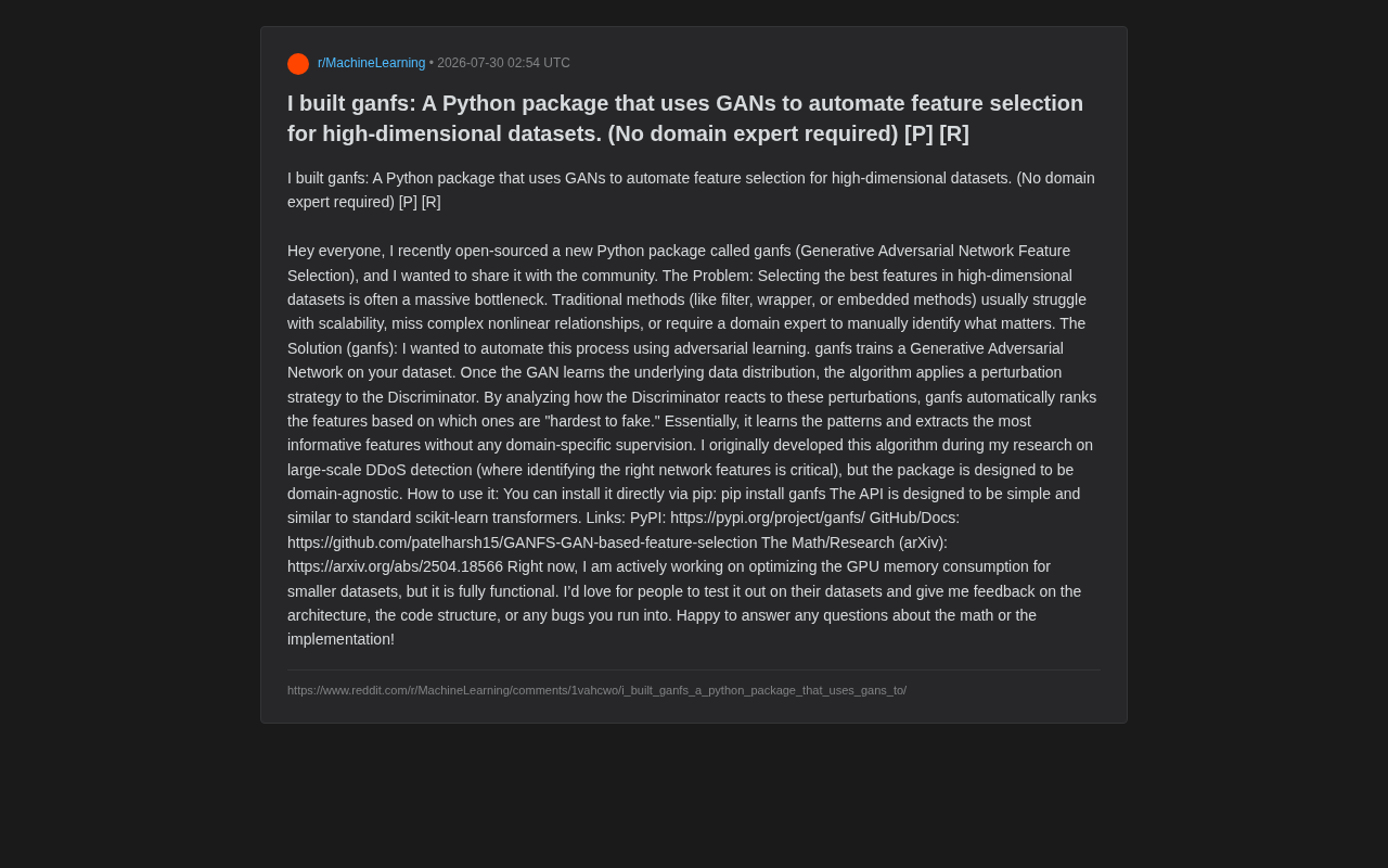 GANFS: A Detailed Guide to the GAN-Based Automated High-Dimensional Feature Selection Open-Source Tool