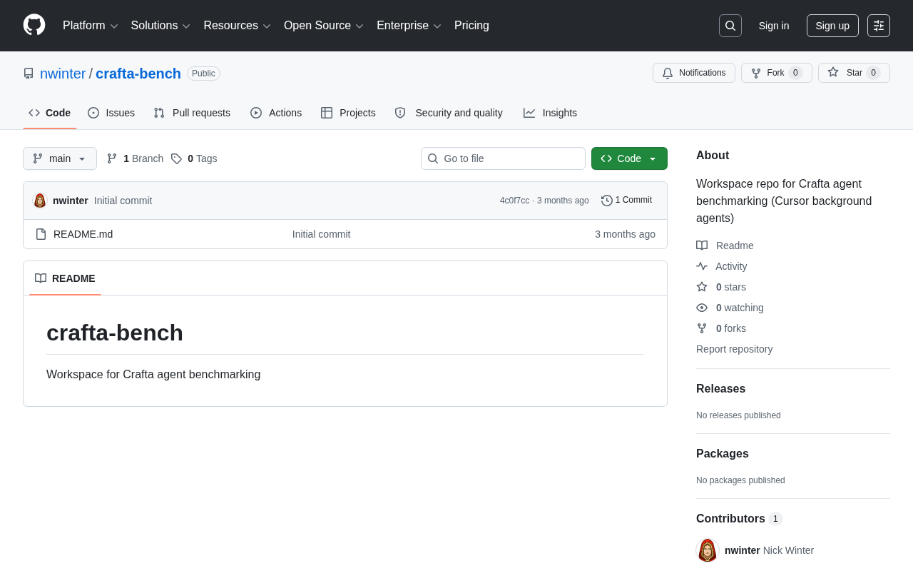 github source: nwinter/crafta-bench: Workspace repo for Crafta agent benchmarking (Cursor background agents)