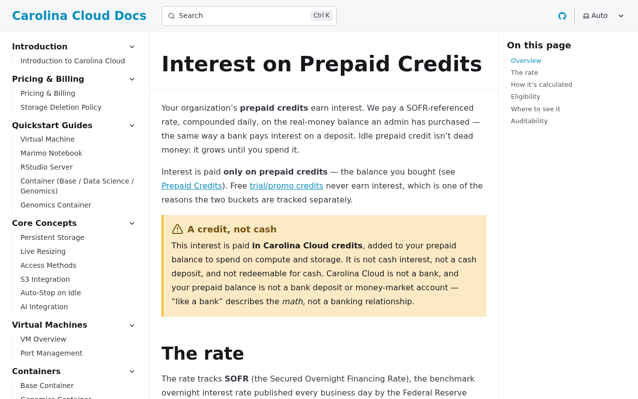Carolina Cloud Pays SOFR Interest on Idle Prepaid Credits: A New Approach to Cloud Computing Billing