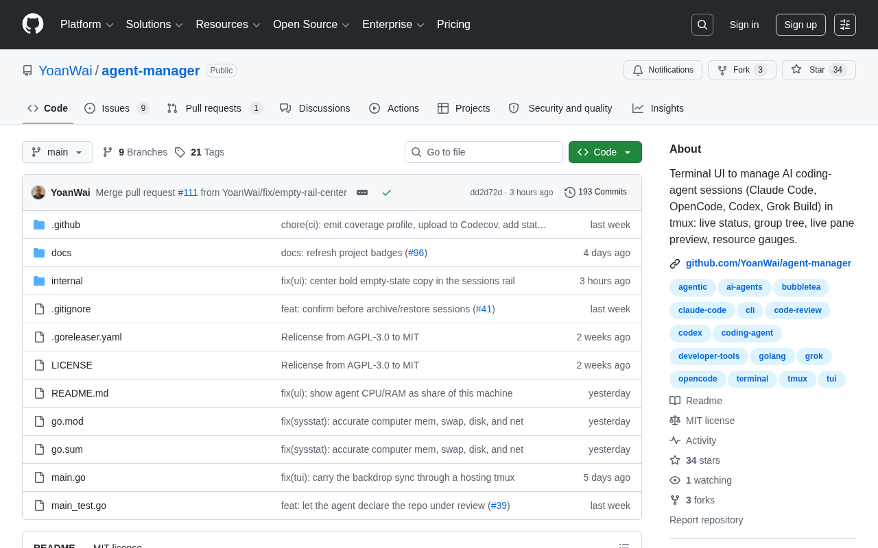 Agent-Manager: Unified Management of Multiple AI Coding Assistants with Tmux