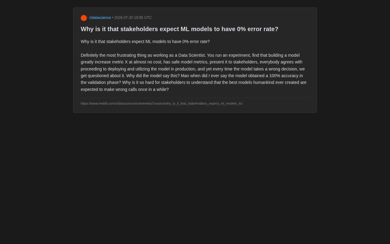 ML模型零错误率幻觉:数据科学家如何管理利益相关者期望