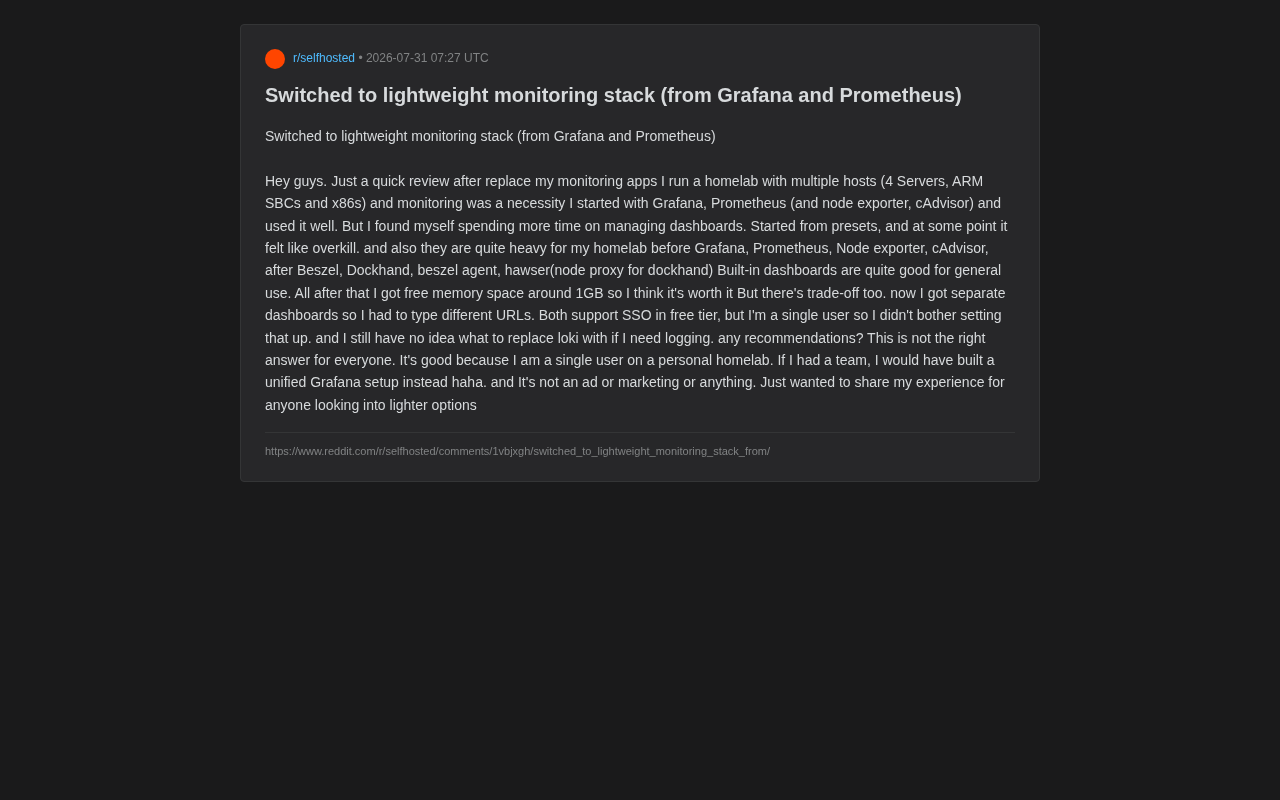 告别Grafana:轻量级Homelab监控栈Beszel实战迁移指南