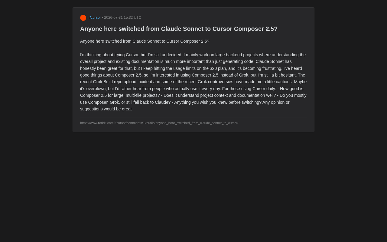 Claude Sonnet vs Cursor Composer 2.5: Which Should You Choose for Large Projects?